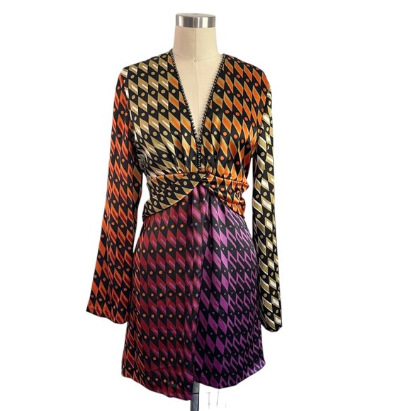 Zara Satin Deep V Tunic Dress Top - L - Picture 3 of 7